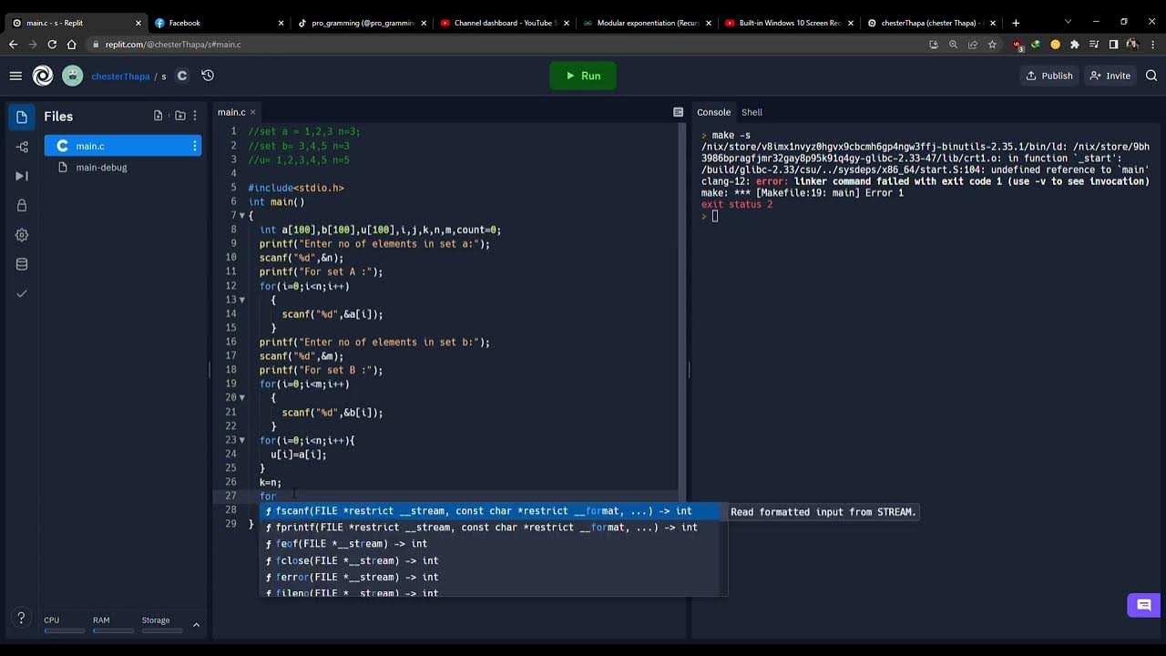 To print Set union by using C Program. - YouTube