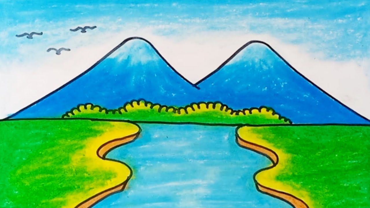 How to Draw River and Mountain Scenery Easy |Drawing Scenery for ...