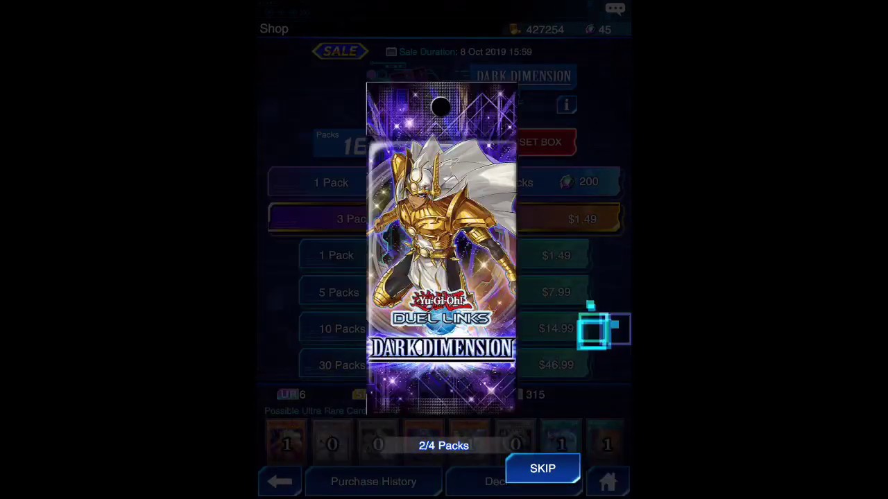 Yugioh Duel Links Opening 4 Packs of Dark Dimension