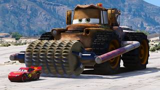 Epic Escape Lightning McQueen vs CONSTRUCTION SPIKE ROLLER MONSTER TRUCK in GTA 5