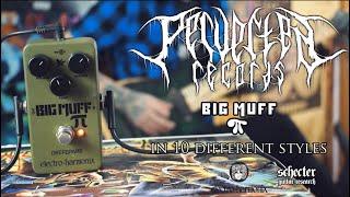 EHX GREEN RUSSIAN BIG MUFF IN 10 DIFFERENT STYLES 8-STRING GUITAR AND BASS DEMO | SKERVESEN RAPTOR 8