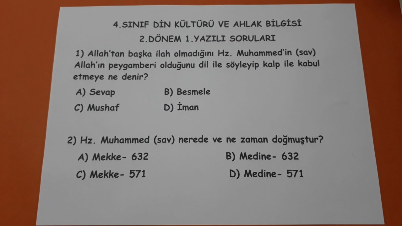4.sınıf din kültürü 2.dönem 1.yazılı soruları @Bulbulogretmen  #din #yazılı #sınav