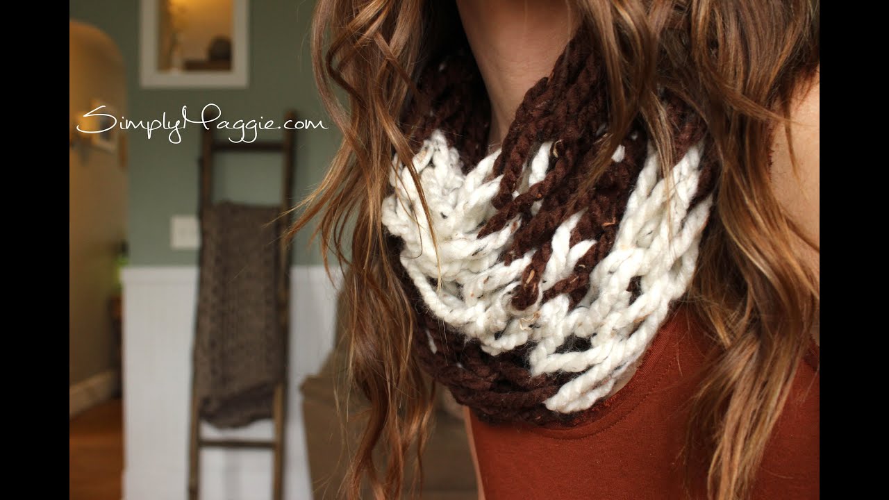 How to Arm Knit a Striped Infinity Scarf with Simply Maggie YouTube