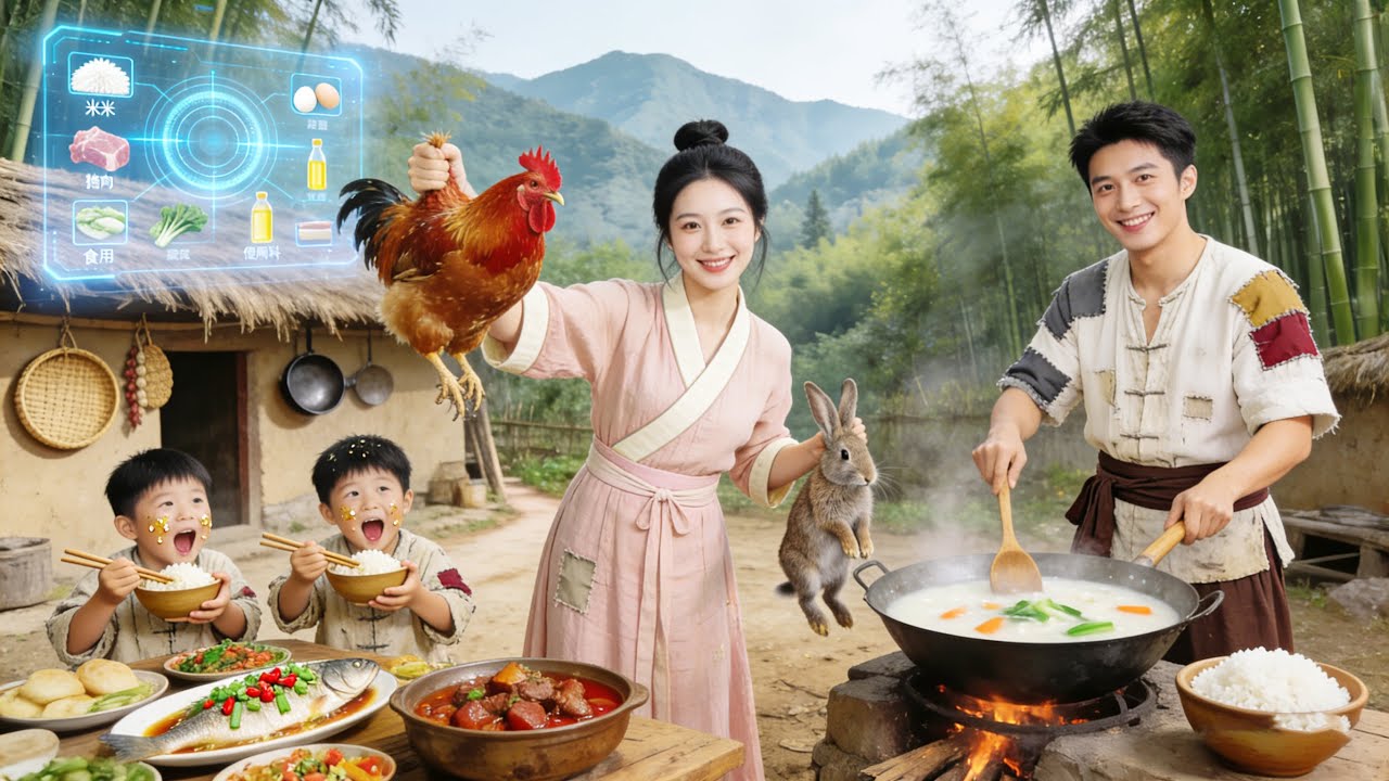 Gadis pindah ke zaman kelaparan, aktif sistem makanan, kaya & makan daging bersama keluarga!