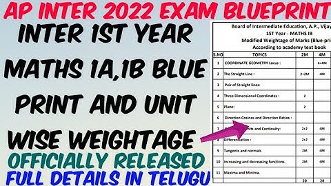 AP Inter 2022 1st yr Maths 1A,1B  Blueprint & unit wise weightage from Deleted Syallabus//Don
