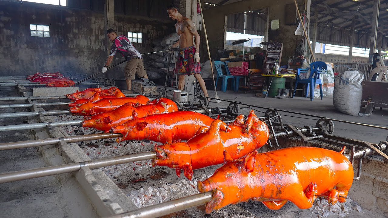 Crispy Skinned Whole Pork Barbecue Thai Street Food YouTube