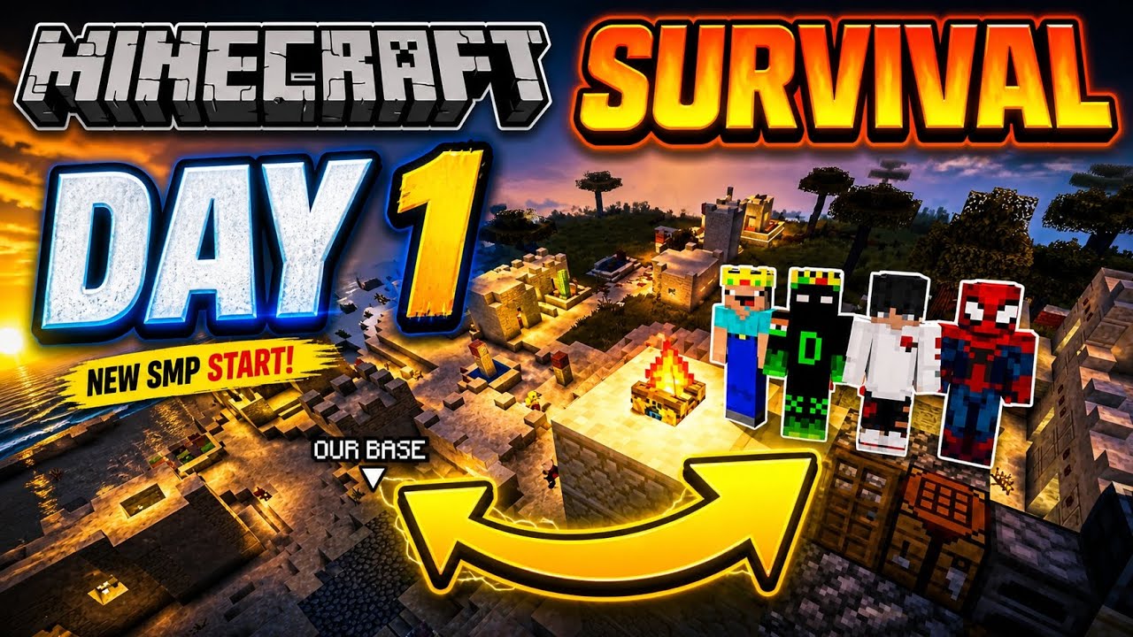 MINECRAFT SURVIVAL DAY 1 🔥 | NEW SMP START! FULL EPIC BEGINNING - YouTube