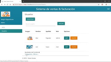 Sistema de facturación en ASP NET Core Interfaz registros de usuarios