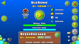 (Extreme Demon) ''SubSonic'' 100% by Viprin & more| Geometry Dash 2.11