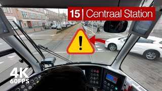 EMERGENCY BRAKE applied! | 🚊 HTM Line 15 | 🇳🇱 The Hague | 4K Tram Cabview | Siemens Avenio