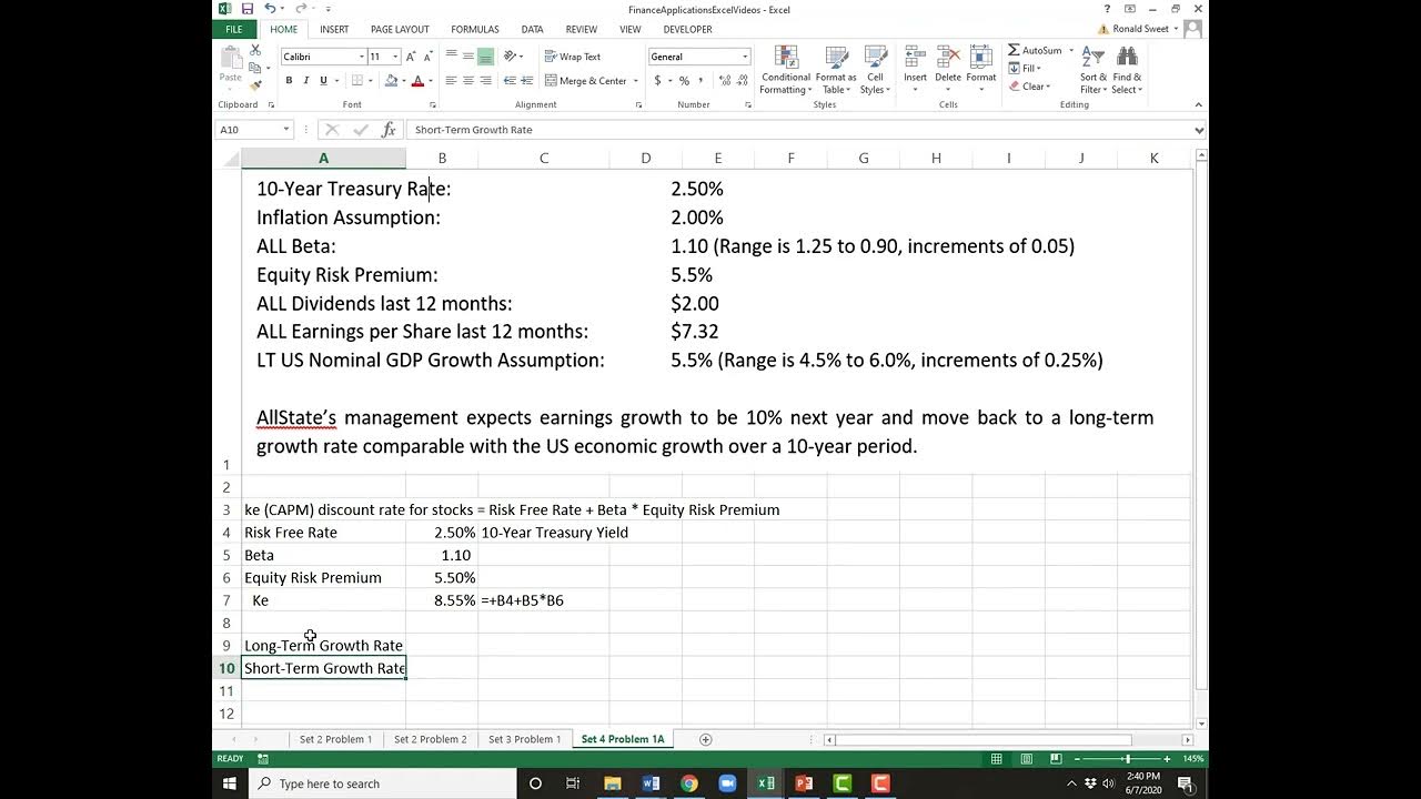UTSA Business Finance Excel Application 6 Stock Valuation Video 1 of 2