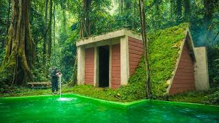 She Built a Beautiful Grass Roof Home Villa with Deep Swimming Pool Deep in the Jungle and Lives Off
