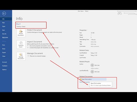 How to find opened word or excel file location