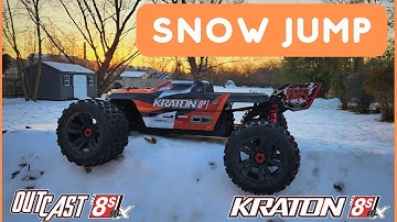 Arrma KRATON 8s Vs OUTCAST 8s Snow Jump - Backyard Bashing - Plus how to remove snow from RC Vehicle