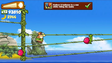 Banana Kong Collect 3 balloons in a rowwhile riding the snake (In One Run)