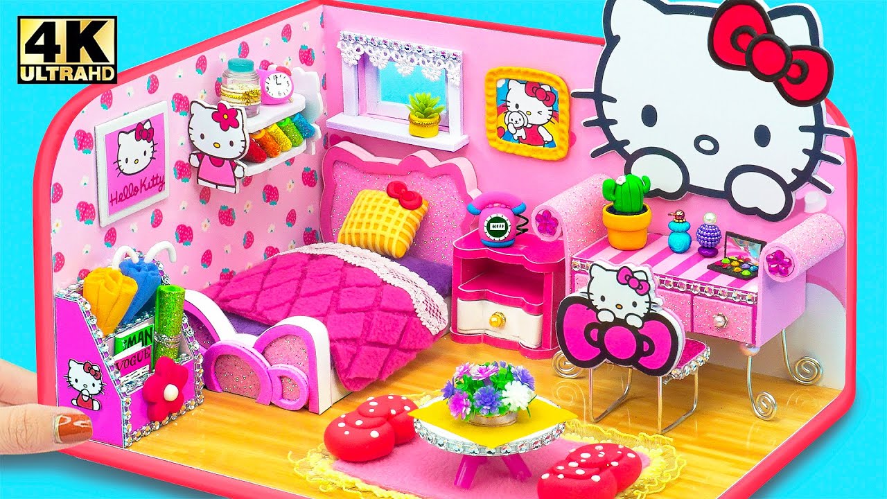 Make Miniature Hello Kitty Room with Beautiful Bed and Makeup Table for ...