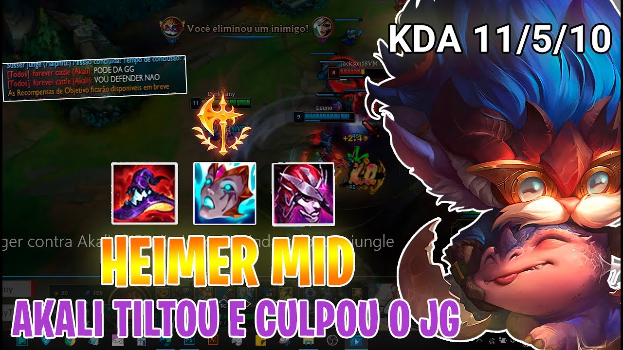 Heimerdinger contra Akali MID | Tiltou e mandou reportar o jungle | DarkTany