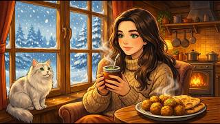Cozy Snowy Cabin ❄️ Snow Falling Outside | Fireplace, Hot Mate & Warm Food Ambience screenshot 3