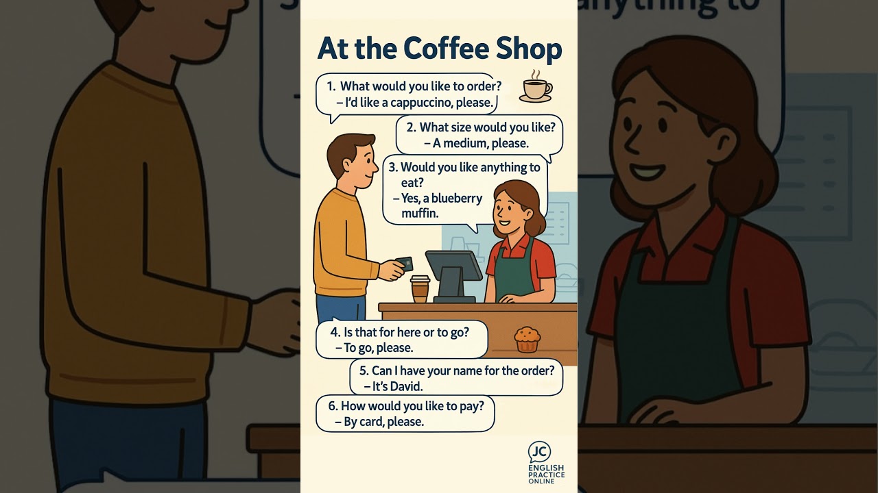 "English Conversation at the Coffee Shop| Learn Real-Life Dialogue!" 