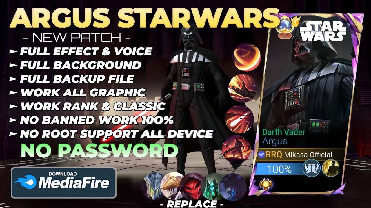 NEW Script Skin Argus Starwars - Darth Vader No Password | Full Effect Voice | Patch Terbaru