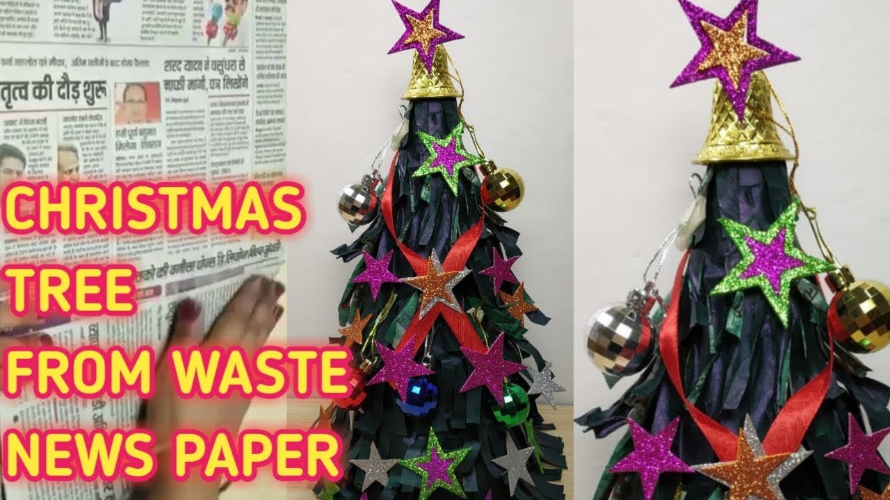 Christmas tree from waste news paper P craft DIY How to make