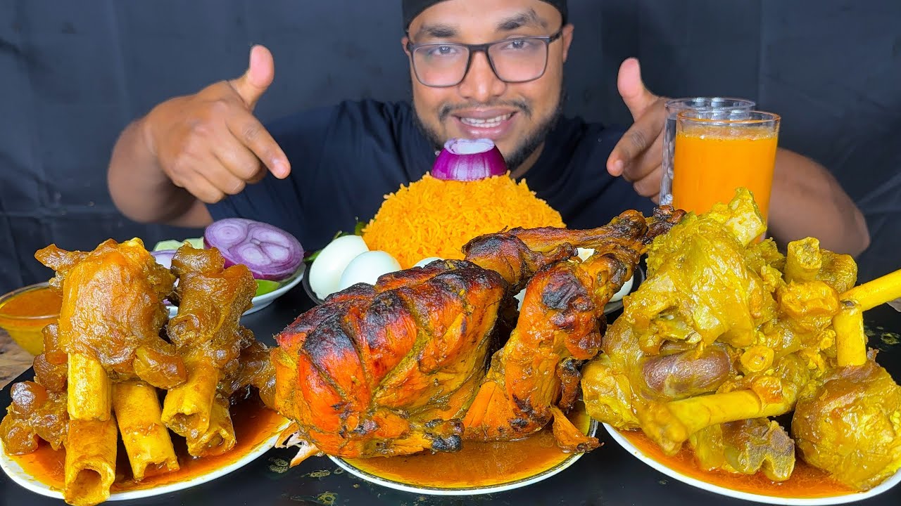 SPICY TANDOORI CHICKEN CURRY, SPICY MUTTON CURRY, SHEEP LEG CURRY AND SCHEZWAN FRIED RICE, mukbang 