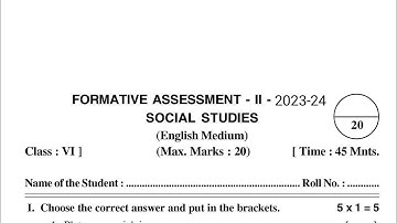 FA-2 Social Studies Question Paper 6th class 2023-24💯✍️