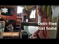 Debt-free boat tiny home for family of 3 on Portland island