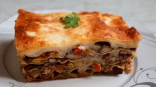 طريقة عمل لازانيا زي المحترفين بحشوة الدجاج والخضار / بدون سلق مكرونة اللازانيا  | Lasagna Recipe