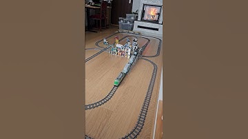 Flawless three-train crossing over and under the bridge