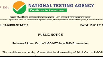 UGC NTA NET June 2019 download Admit card.