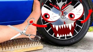 Crushing Crunchy & Soft Things by Car! | Experiment Car vs Plastic Foot screenshot 3