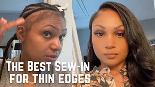 The Best DIY Sew in Technique for Fine Hair + Thin Edges| Leave out| Detailed| Easy| Side part