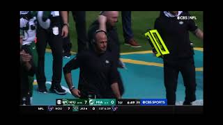 Tua throws a terrible interception to Ashton Davis