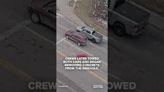 Caught on camera: SINKHOLE SWALLOWS 2 cars at Omaha red light