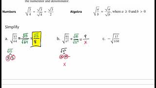 Simplifying Radicals and the Quotient Property of Square Roots Video