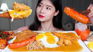 ASMR * MAKING SPICY CURRY WITH VARIOUS TOPPINGS 🧡SAUSAGE, PORK CUTLET, FRIED CHICKEN, SHRIMP MUKBANG
