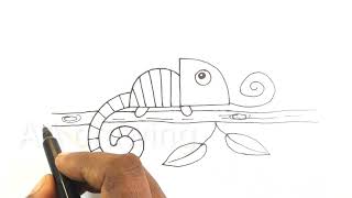 Easy How to Draw a Chameleon Tutorial and Chameleon Coloring Page