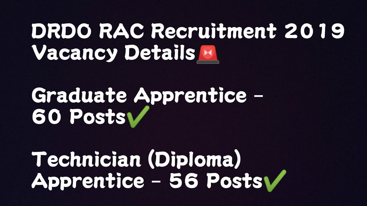 DRDO RAC Recruitment 2019 Notification Out Graduate/Trah Diploma Apprentice Posts Laster Jobs