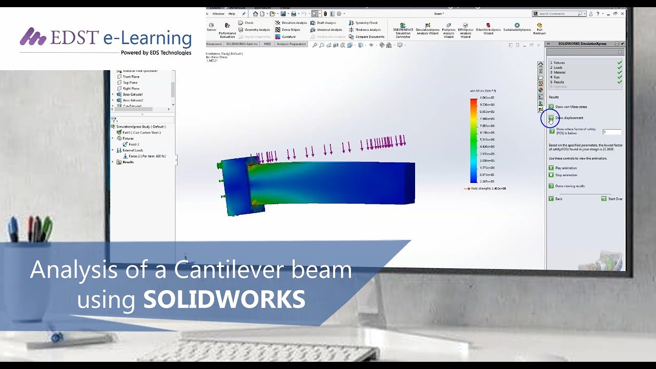 Analysis of a Cantilever beam using SOLIDWORKS | EDST e-Learning - YouTube