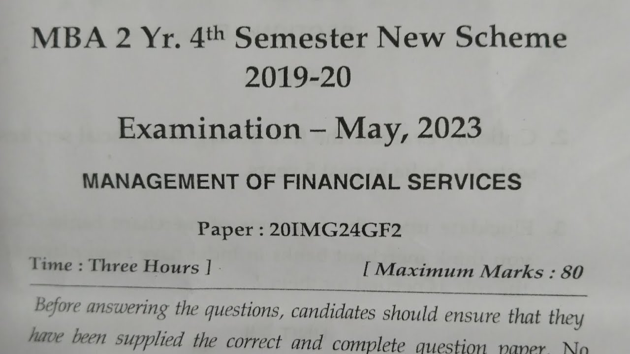 management of financial services 2023 mba mdu 4th sem question paper ...