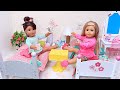 Baby Doll Friends Sleepover Party with Games in Dollhouse