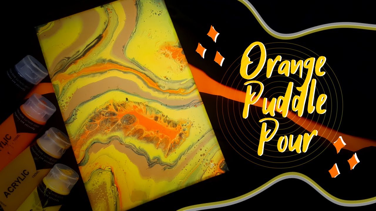 TRI COLOR 5 PUDDLE POUR | ORANGE YELLOW AND BLACK ACRYLIC POURING ...