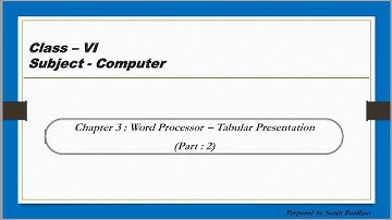 Computer : Word Processor-Tabular presentation For Class VI : ( Chapter : 3 ) : ( Part : 2 )