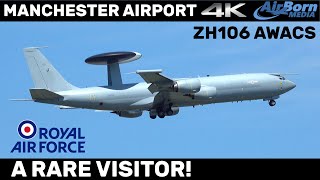 RAF Boeing E-3D Sentry AWACS ZH106 Approach and Go-Around at Manchester Airport 4K Plane Spotting