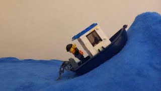Lego big wave vs fishing boat (stop motion animation)