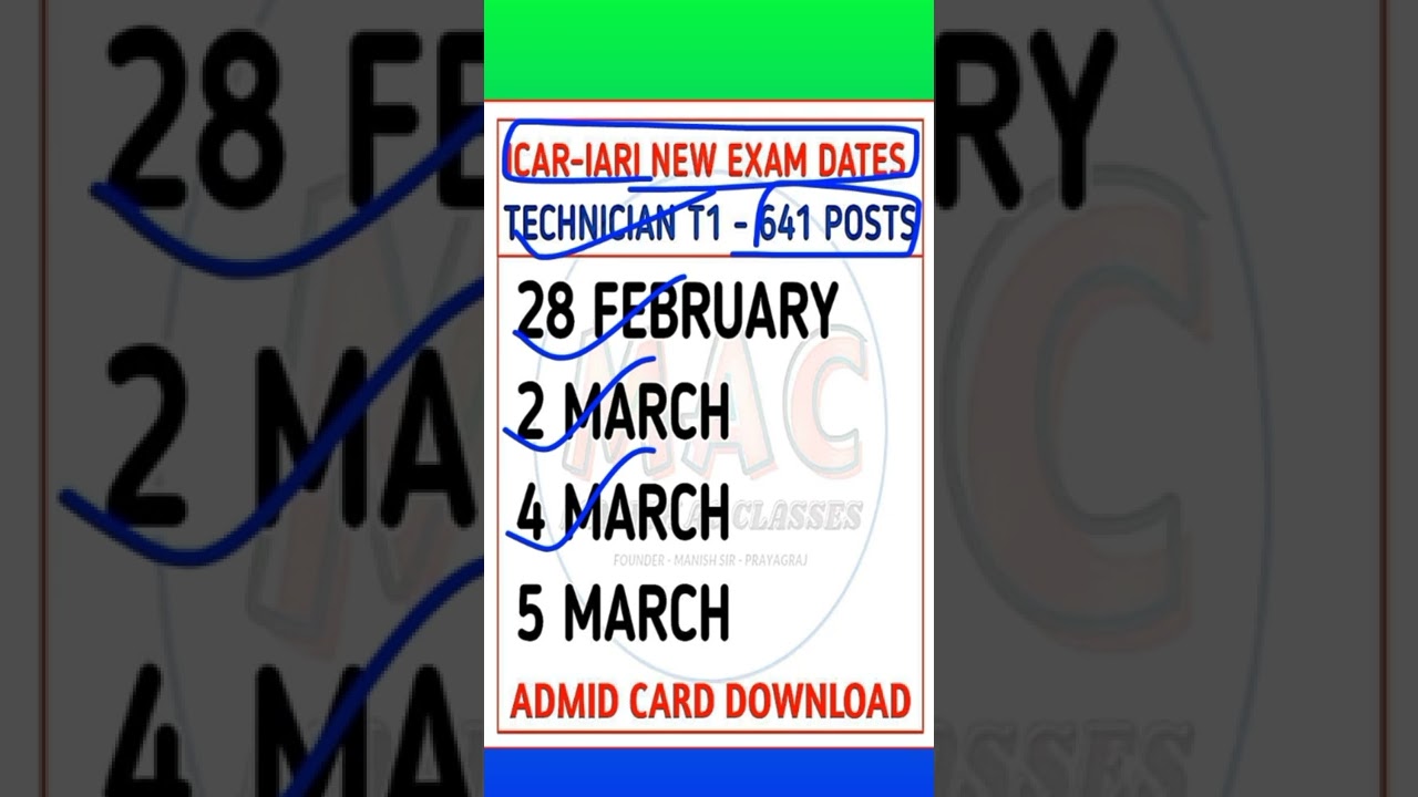 Technician T1 New Exam dates Release || ICAR-IARI Technician Exam kab hoga || 