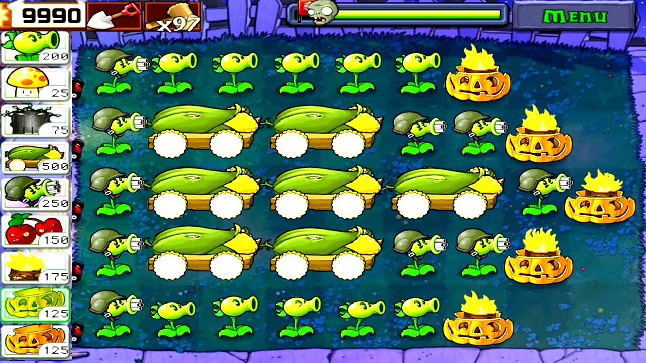 Gatling Pea Covers Cob Cannon | Plants vs Zombies Survival Night Levels ...