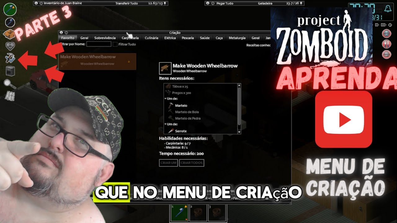 como usar o menu de criação em - project zomboid! (parte 3) - YouTube