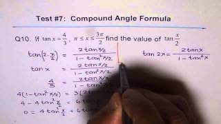 Explore Half and Double Angle Formula in tan  Test Q10